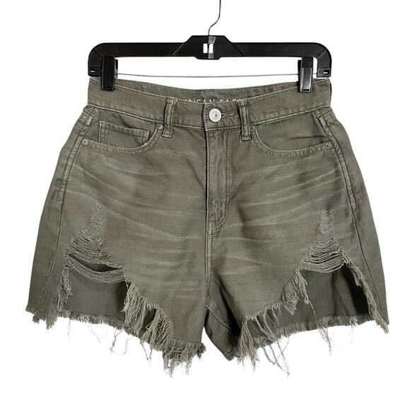 American Eagle Highest Rise Mom Short Denim Jean Shorts Womens 4 Gray Distressed - Picture 1 of 6